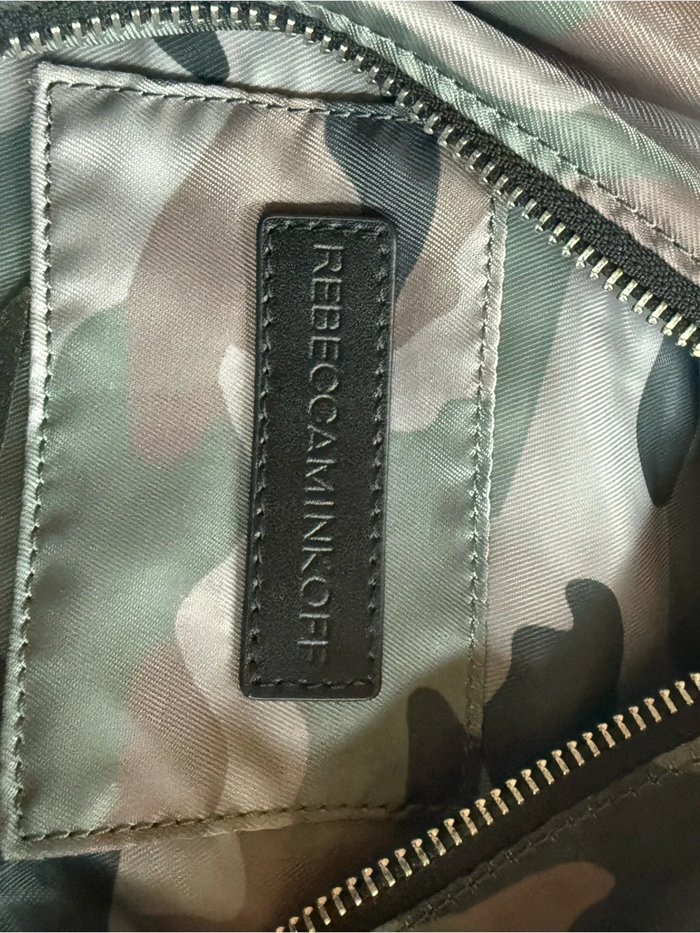 Rebecca Minkoff Camouflage Backpack in Green and Brown with Black Trim